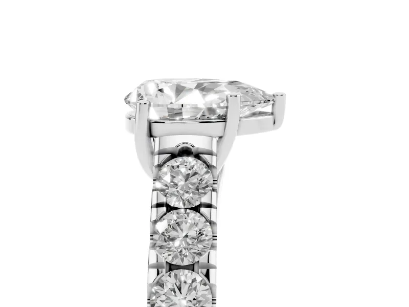 Pear-Shaped Cut-Down Side Stone Engagement Ring Setting | Scalloped Shoulders | White Gold