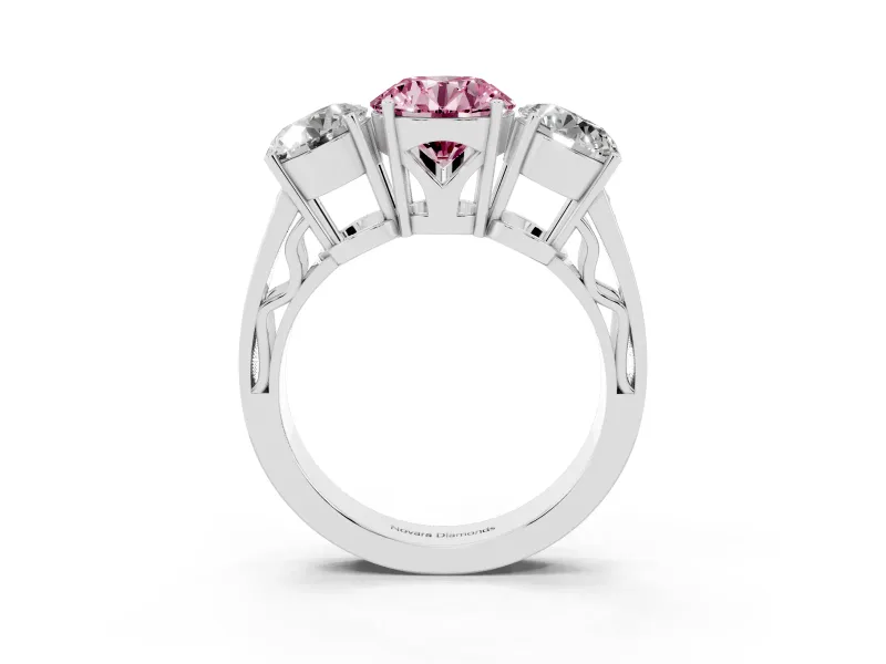 Round Engagement Ring Setting for a Fancy Pink Lab-Grown Diamond | Three Stone | White Gold