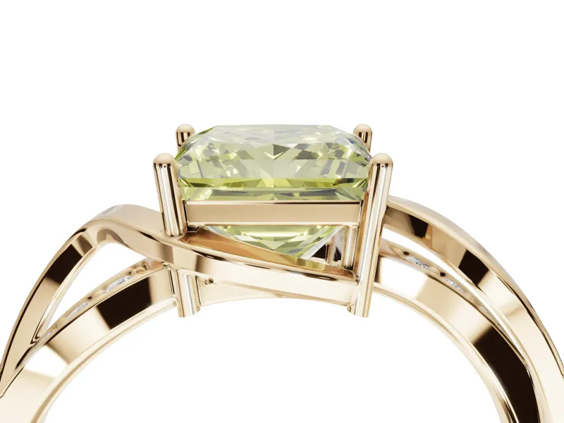 Princess Cut Bypass Solitaire Engagement Ring Setting for a Fancy Yellow Lab-Grown Diamond | Pavé Strands | Yellow Gold