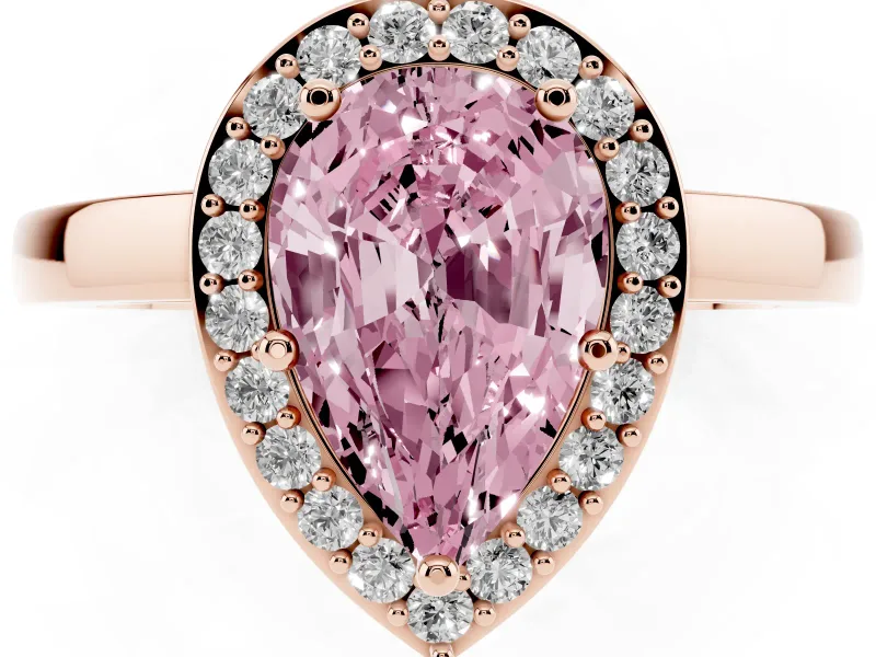 Pear-Shaped Thin Halo Engagement Ring Setting for a Fancy Pink Lab-Grown Diamond | Slim Plain Band | Rose Gold