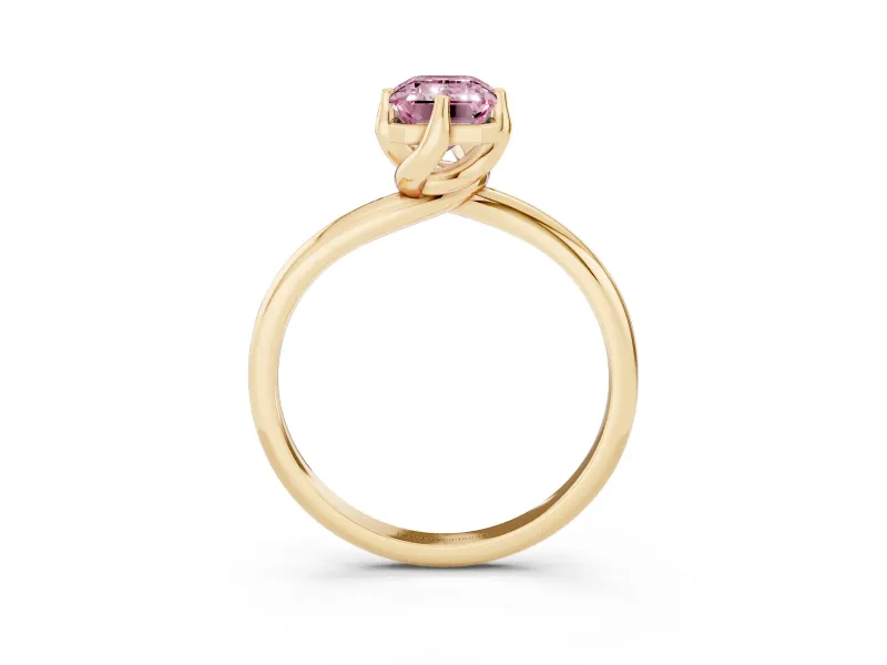 Emerald Cut Bypass Solitaire Engagement Ring Setting for a Fancy Pink Lab-Grown Diamond | Plain Band | Yellow Gold