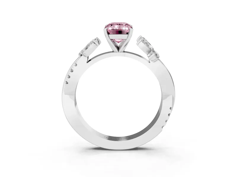 Emerald Cut Floral Vine Engagement Ring Setting for a Fancy Pink Lab-Grown Diamond | Sterling Silver