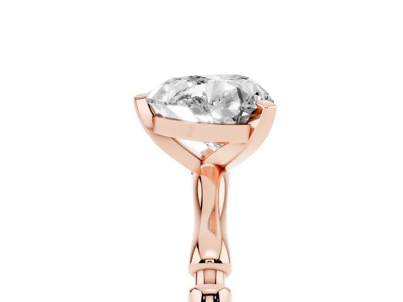 Heart Cut Diamond Solitaire Ring Set in Rose gold with Bamboo Band and Prong Setting