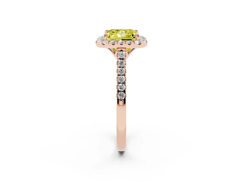 Princess Cut Raised Halo Engagement Ring Setting for a Fancy Yellow Lab-Grown Diamond | Rose Gold