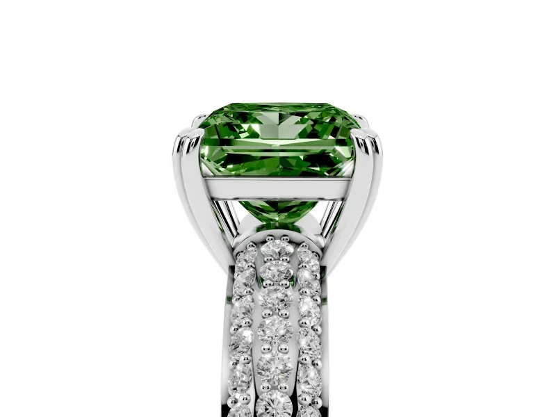 Princess Cut Three Row Pave Engagement Ring Setting for a Fancy Green Lab-Grown Diamond | White Gold