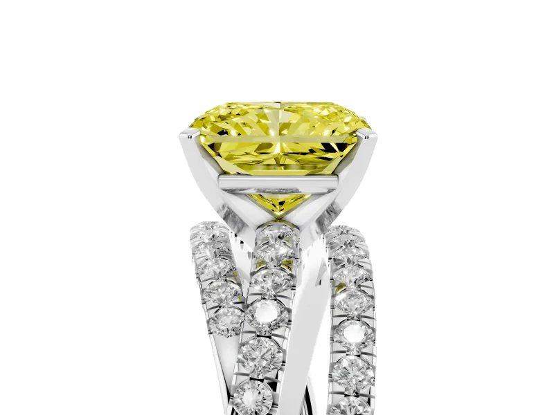 Radiant Cut Twisted Pavé Engagement Ring Setting for a Fancy Yellow Lab-Grown Diamond | Platinum