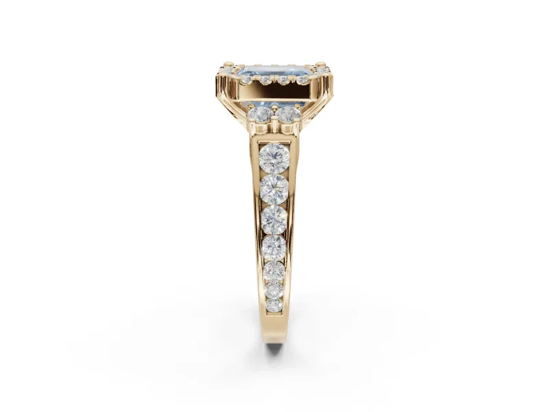 Asscher Cut Halo Engagement Ring Setting for a Fancy Blue Lab-Grown Diamond | Graduated Channel Band | Yellow Gold