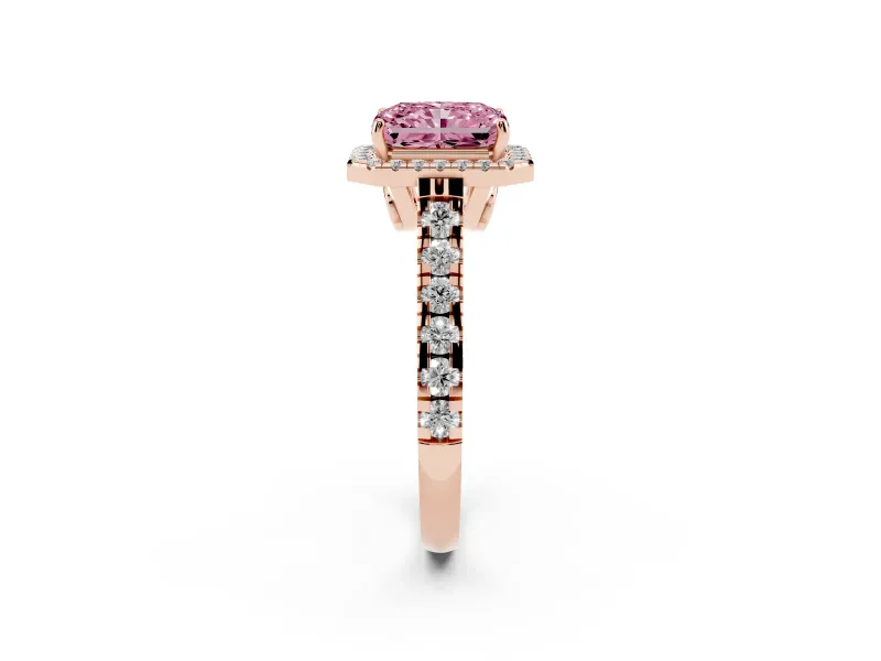 Radiant Cut Accented Halo Engagement Ring Setting for a Fancy Pink Lab-Grown Diamond | Rose Gold