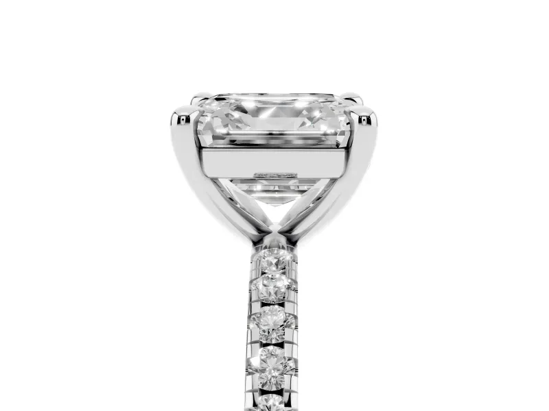 Asscher Cut Petite Pavé Solitaire Engagement Ring Setting | Slim Band | Platinum