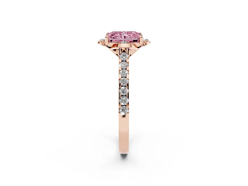 Radiant Cut Floral Petal Engagement Ring Setting for a Fancy Pink Lab-Grown Diamond | Petal Accents | Rose Gold