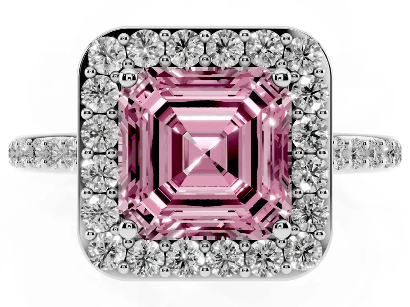 Asscher Cut Halo Engagement Ring Setting for a Fancy Pink Lab-Grown Diamond | Sterling Silver - Design NV-24729
