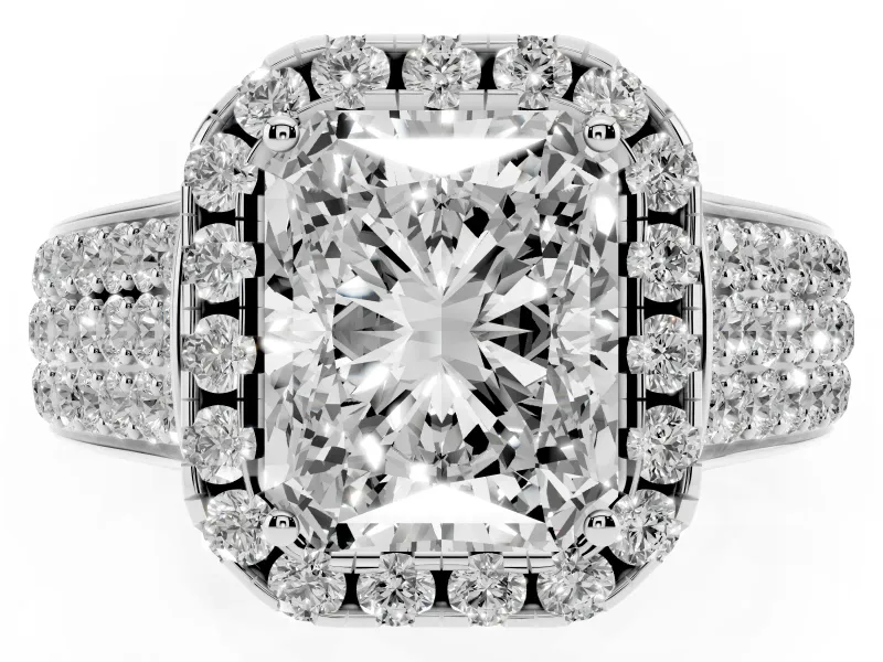 Radiant Cut Pavé Engagement Ring Setting | Wide Three-Row Band | White Gold