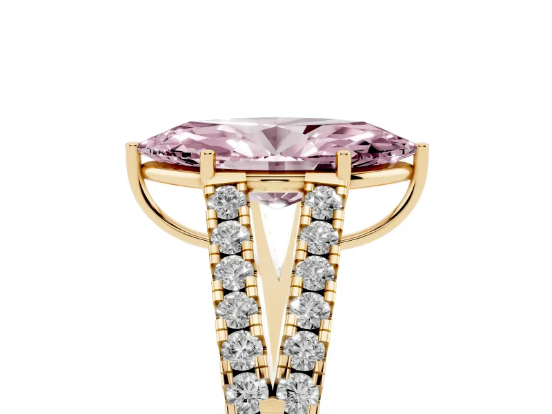 Marquise Graduated Split Shank Engagement Ring Setting for a Fancy Pink Lab-Grown Diamond | Yellow Gold