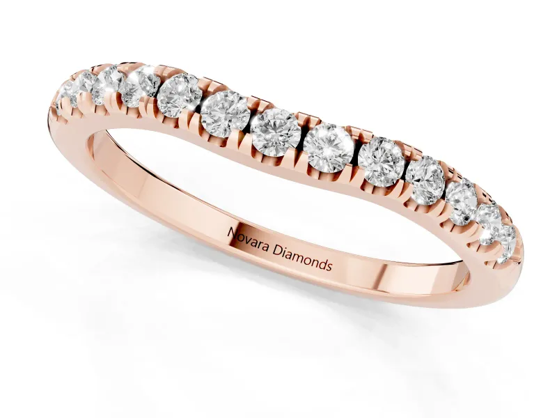 Round Diamond Curved Eternity Band Set in Rose gold with Pavé Shared Prongs