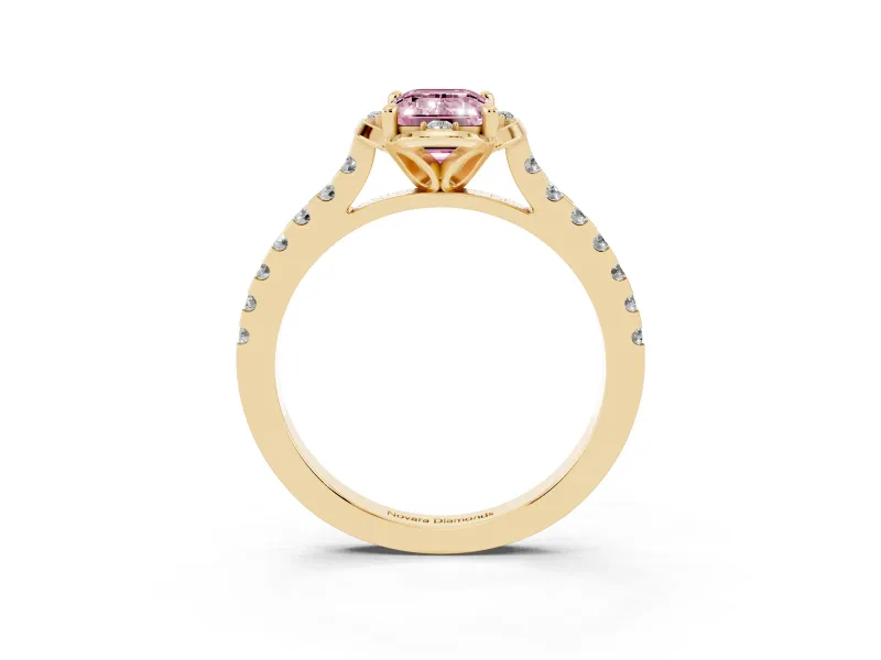 Emerald Cut Floral Petal Engagement Ring Setting for a Fancy Pink Lab-Grown Diamond | Petal Accents | Yellow Gold