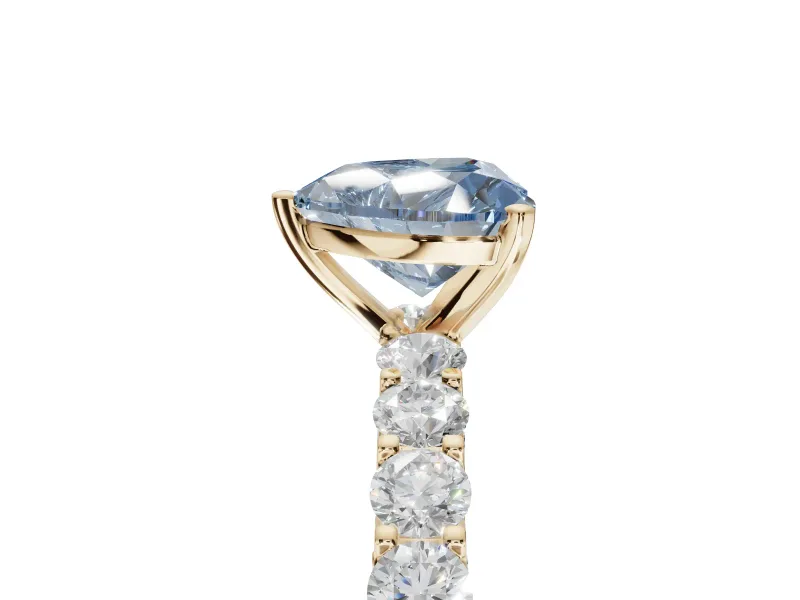 Heart-Shaped Shared Prong Engagement Ring Setting for a Fancy Blue Lab-Grown Diamond | Yellow Gold