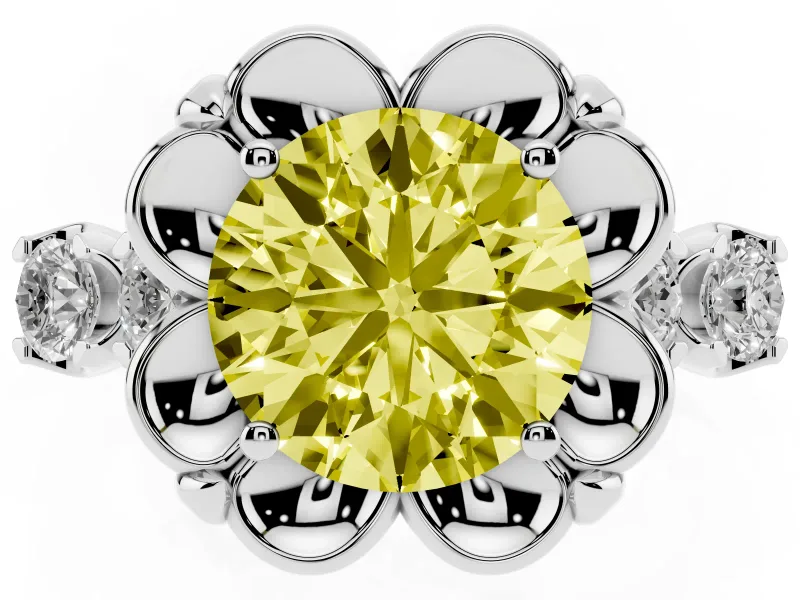 Round Floral Engagement Ring Setting for a Fancy Yellow Lab-Grown Diamond | Petal Frame | Platinum