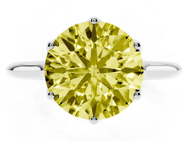 Fancy Yellow Round Cut Diamond Solitaire Cathedral Ring Set in Silver with Prong Setting