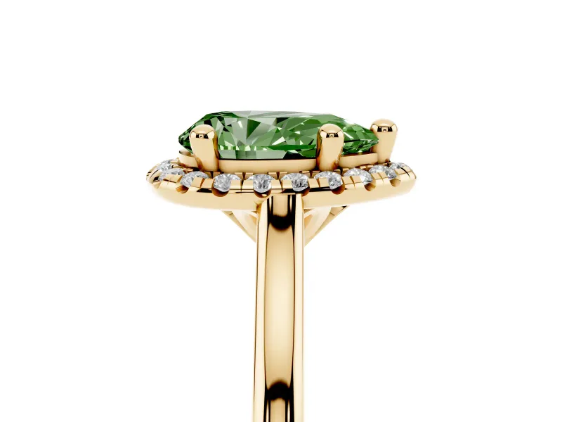 Pear-Shaped Halo Engagement Ring Setting for a Fancy Green Lab-Grown Diamond | Plain Polished Band | Yellow Gold