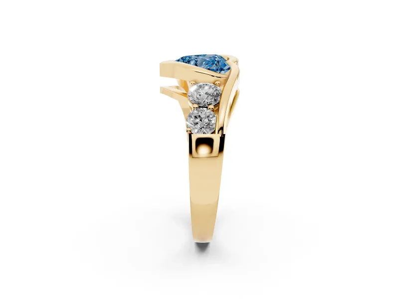 Heart-Shaped Bezel Bypass Engagement Ring Setting for a Fancy Blue Lab-Grown Diamond | Yellow Gold