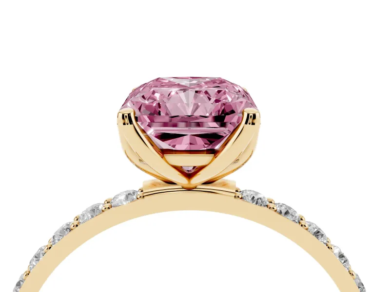 Radiant Cut Pave Solitaire Engagement Ring Setting for a Fancy Pink Lab-Grown Diamond | Slim Band | Yellow Gold