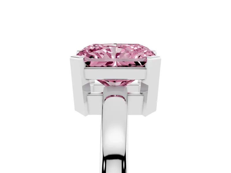 Fancy Pink Radiant Cut Diamond Solitaire Ring Set in White gold with Prong Head and Smooth Polished Band