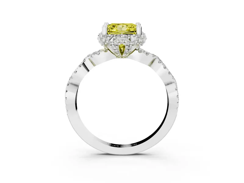 Princess Cut Halo Engagement Ring Setting for a Fancy Yellow Lab-Grown Diamond | White Gold - Design NV-24725