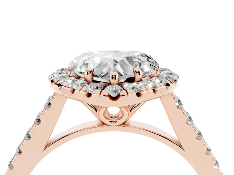 Heart-Shaped Raised Halo Engagement Ring Setting | Pave Band | Rose Gold