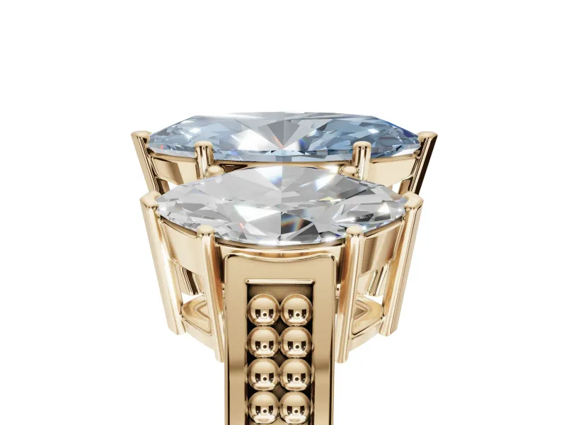 Marquise Three Stone Engagement Ring Setting for a Fancy Blue Lab-Grown Diamond | Beaded Shoulders | Yellow Gold
