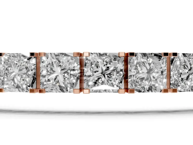 Princess Cut Lab-Grown Diamond Bar Set Tennis Bracelet | Inline Box Clasp | Rose Gold