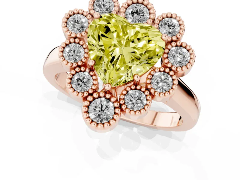 Heart-Shaped Milgrain Cluster Halo Engagement Ring Setting for a Fancy Yellow Lab-Grown Diamond | Plain Band | Rose Gold