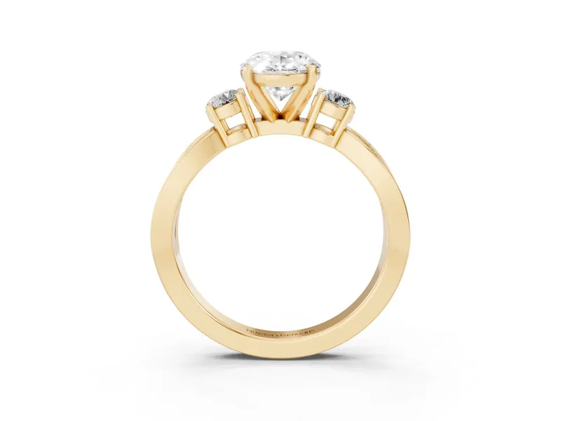 Three-Stone Oval Cut Diamond Twist Band Ring Set in Yellow gold with Pavé Accents and Prong Setting