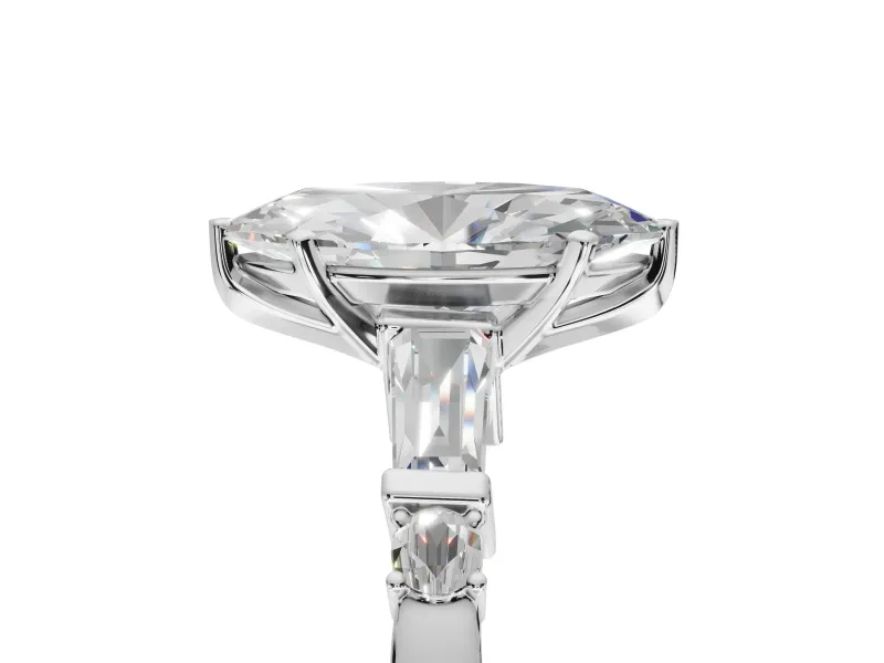 Marquise Tapered Baguette Engagement Ring Setting | Bar Set Sides | Sterling Silver