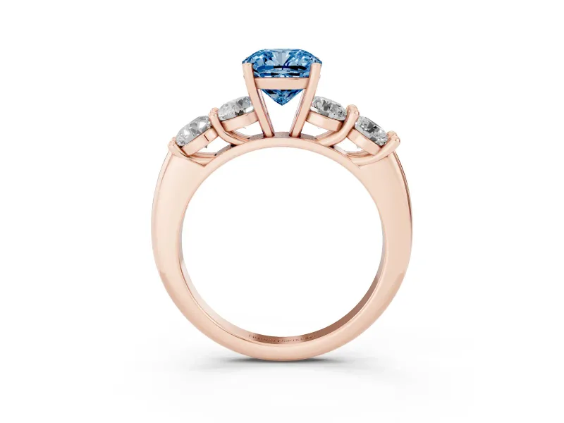 Cushion Cut Five Stone Engagement Ring Setting for a Fancy Blue Lab-Grown Diamond | Prong Set Side Stones | Rose Gold