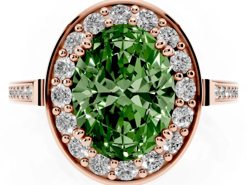 Oval Halo Engagement Ring Setting for a Fancy Green Lab-Grown Diamond | Polished Halo Rim | Rose Gold