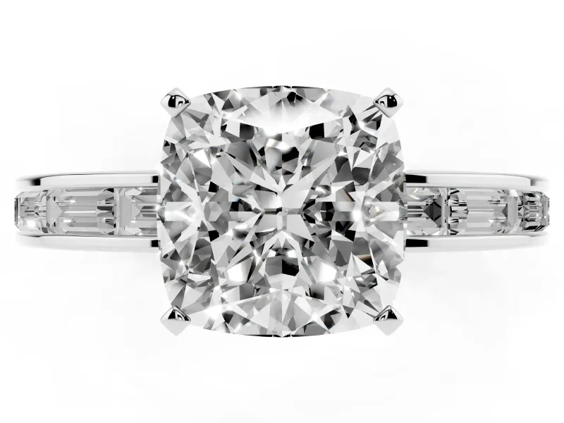 Cushion Cut Channel Set Engagement Ring Setting | Baguette Side Stones | Platinum