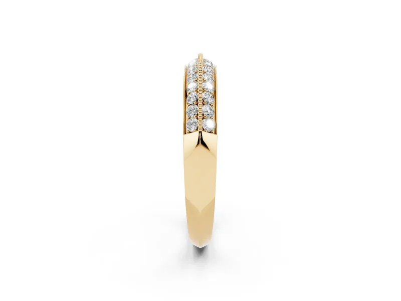 Round Diamond Double Row Pavé Band Set in Yellow gold with Shared Prong Setting