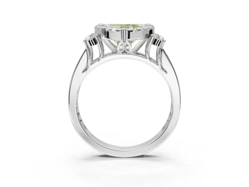 Heart-Shaped Halo Engagement Ring Setting for a Fancy Yellow Lab-Grown Diamond | Side Clusters | Sterling Silver
