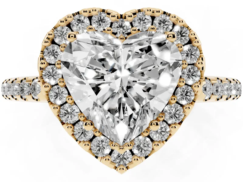 Heart-Shaped Pave Halo Engagement Ring Setting | Pave Band | Yellow Gold