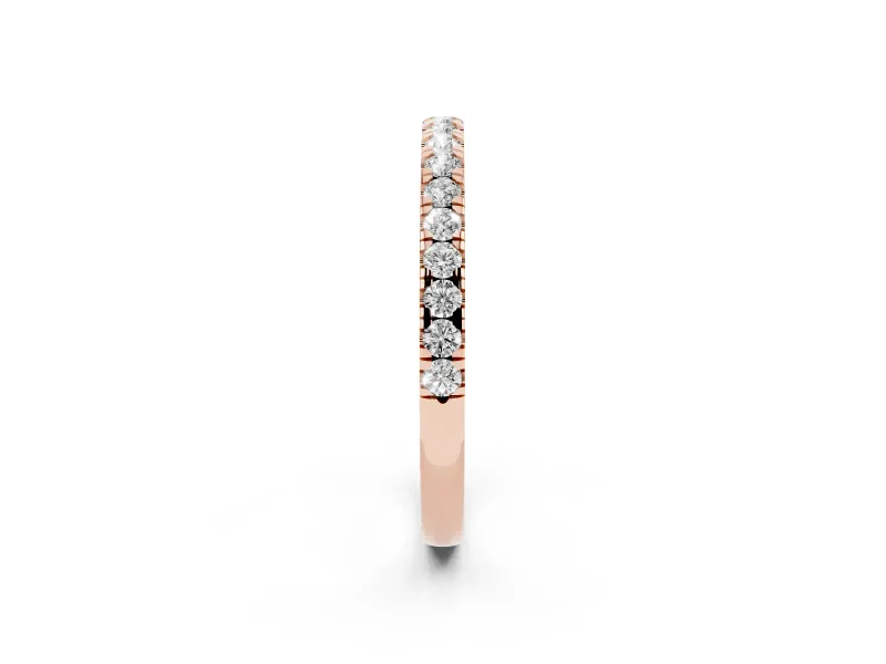 Round Diamond Slender Eternity Band Set in Rose gold with Pavé U-Prong Setting