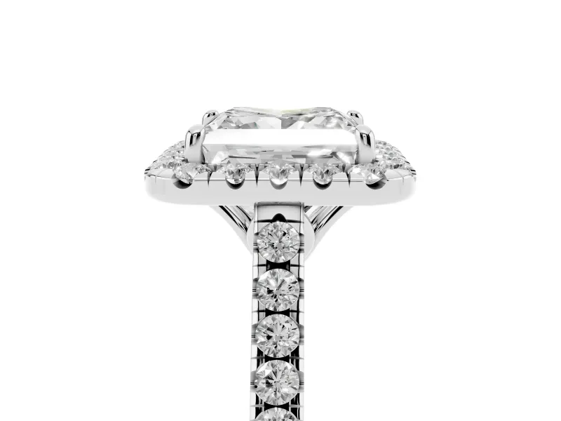 Princess Cut Raised Halo Engagement Ring Setting | Pave Band | White Gold