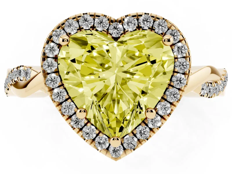 Heart-Shaped Twisted Halo Engagement Ring Setting for a Fancy Yellow Lab-Grown Diamond | Yellow Gold