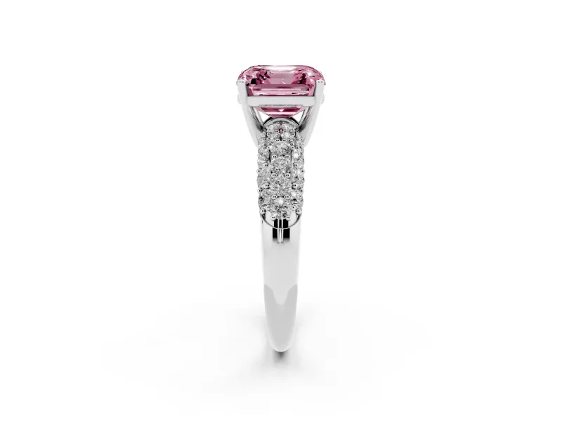 Asscher Cut Multi Row Pave Engagement Ring Setting for a Fancy Pink Lab-Grown Diamond | Platinum