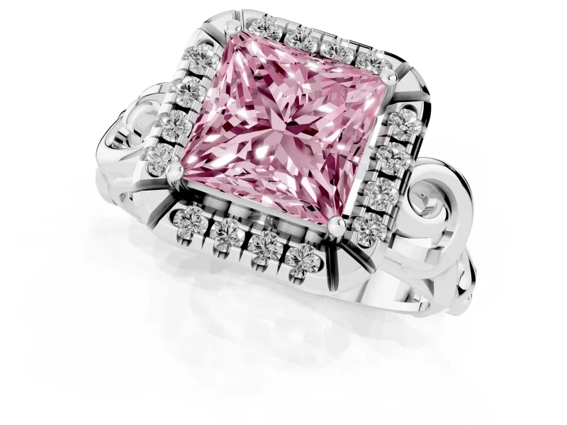Princess Cut Filigree Halo Engagement Ring Setting for a Fancy Pink Lab-Grown Diamond | Sterling Silver