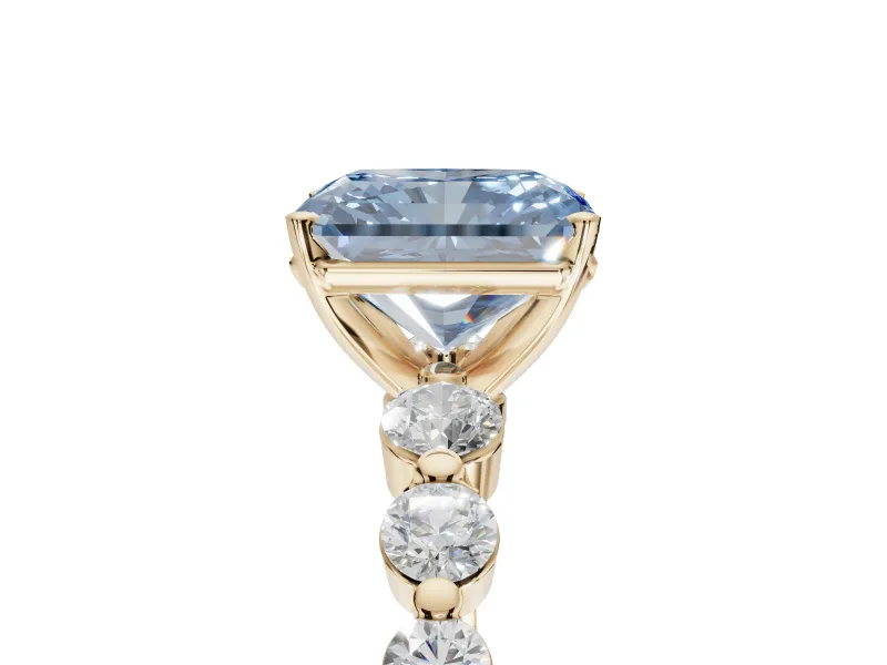 Radiant Cut Graduated Side Stone Engagement Ring Setting for a Fancy Blue Lab-Grown Diamond | Yellow Gold