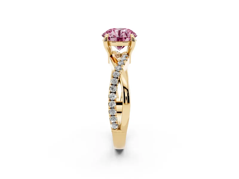 Round Twist Engagement Ring Setting for a Fancy Pink Lab-Grown Diamond | Yellow Gold