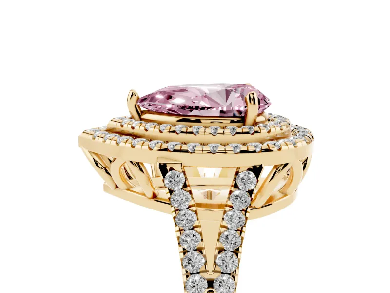 Pear-Shaped Halo Engagement Ring Setting for a Fancy Pink Lab-Grown Diamond | Yellow Gold - Design NV-24799
