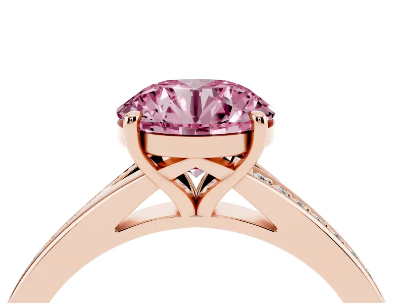 Round Pave Solitaire Engagement Ring Setting for a Fancy Pink Lab-Grown Diamond | Sweeping Shoulders | Rose Gold
