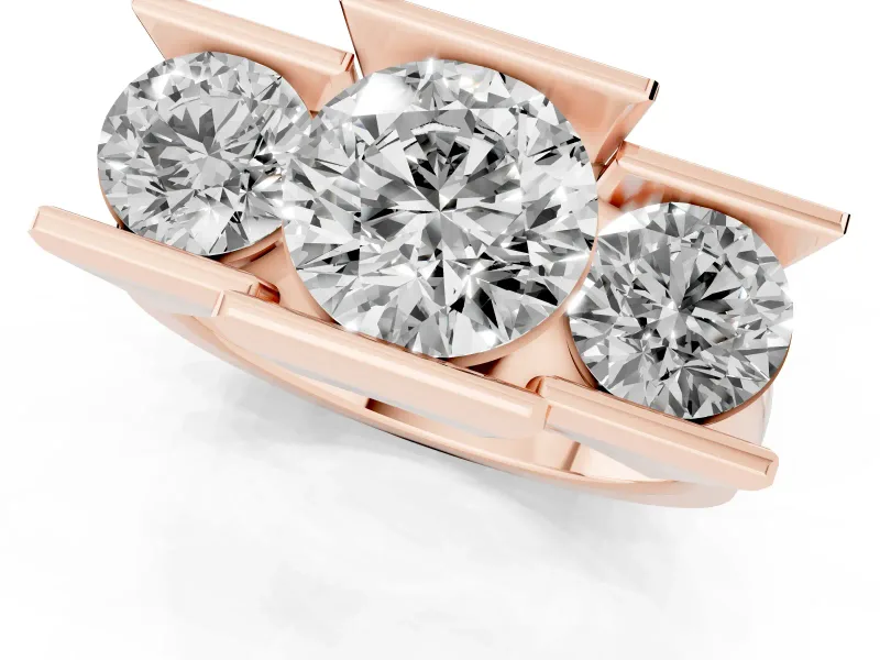 Round Cut Diamond Three-Stone Channel Set Ring Set in Rose gold with Smooth Polished Band