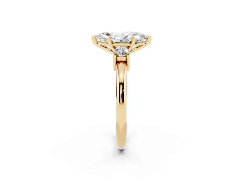 Marquise Three Stone Engagement Ring Setting | Round Side Stones | Yellow Gold